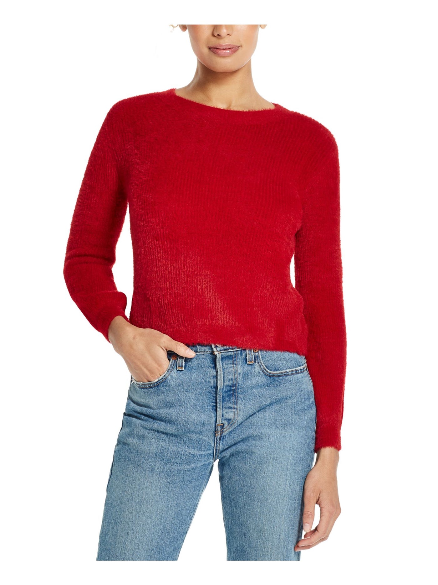 WEATHERPROOF VINTAGE Womens Red Long Sleeve Jewel Neck Sweater M