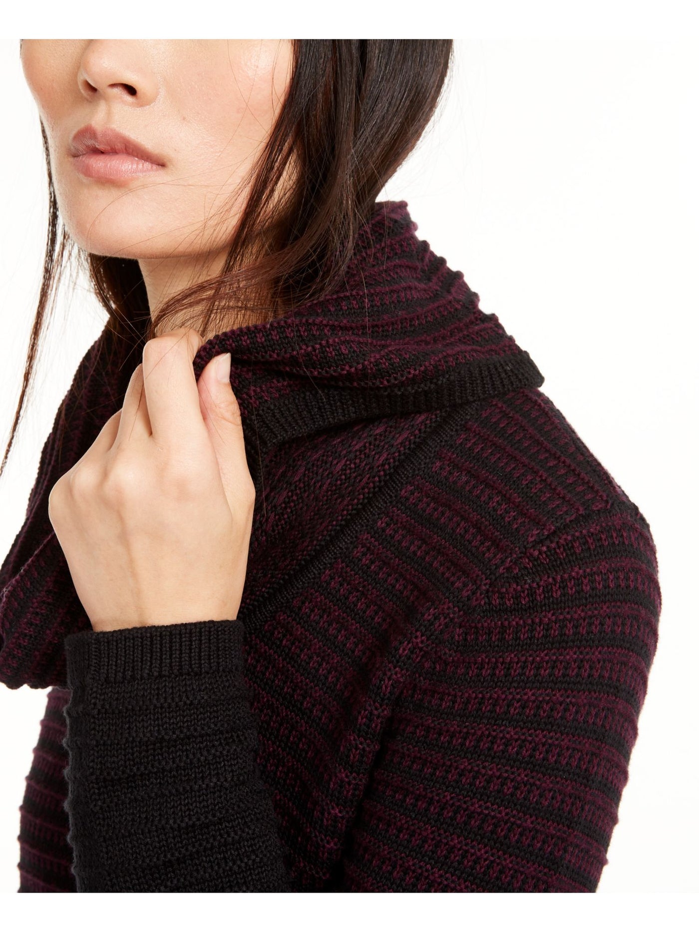 CALVIN KLEIN Womens Purple Textured Long Sleeve Cowl Neck Sweater XS