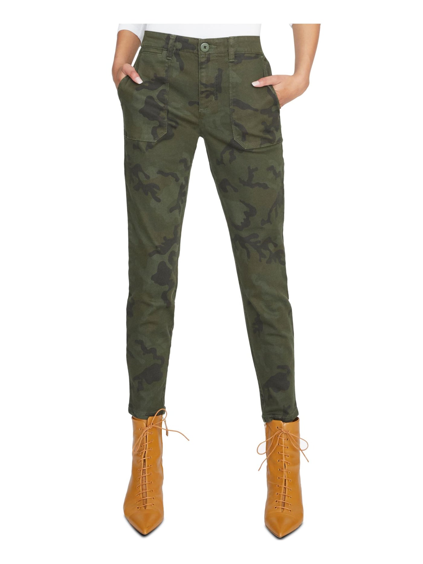 SANCTUARY Womens Green Zippered Pocketed Ankle Camouflage Skinny Jeans Juniors 25