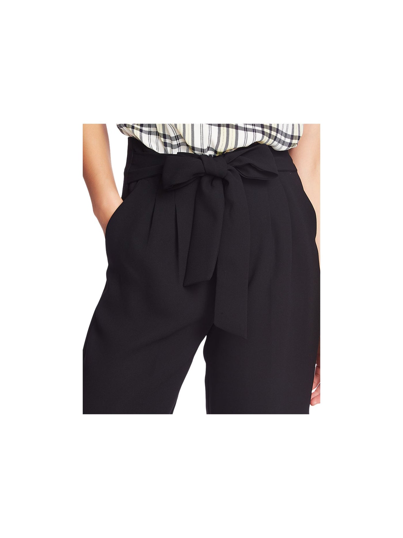 1. STATE Womens Black Pocketed Belted Wide Leg Pants 0