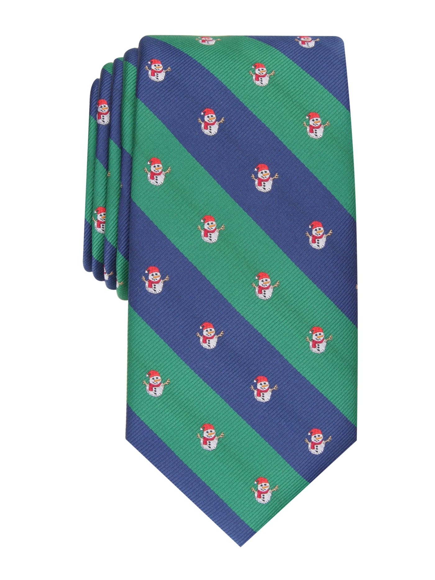 CLUBROOM Mens Green Graphic Snowman Stripe Slim Neck Tie