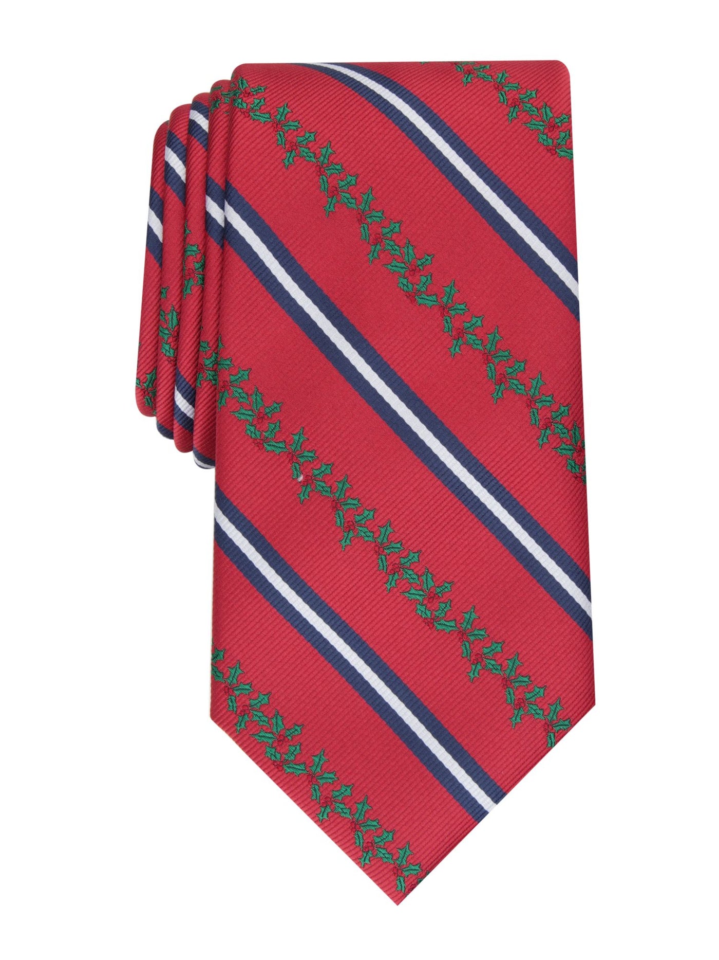 CLUBROOM Mens Red Novelty Print Holly Stripe Classic Neck Tie