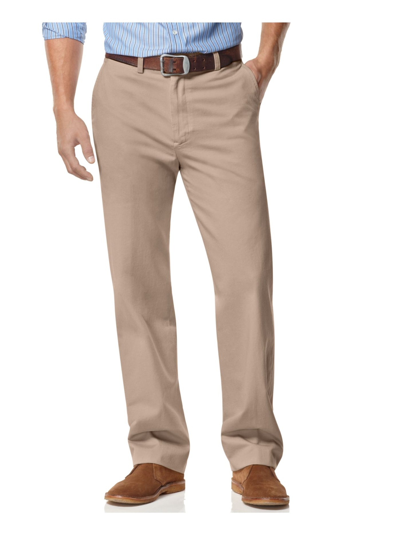 NAUTICA Mens Beige Flat Front, Classic Fit Cotton Pants 42W\36L