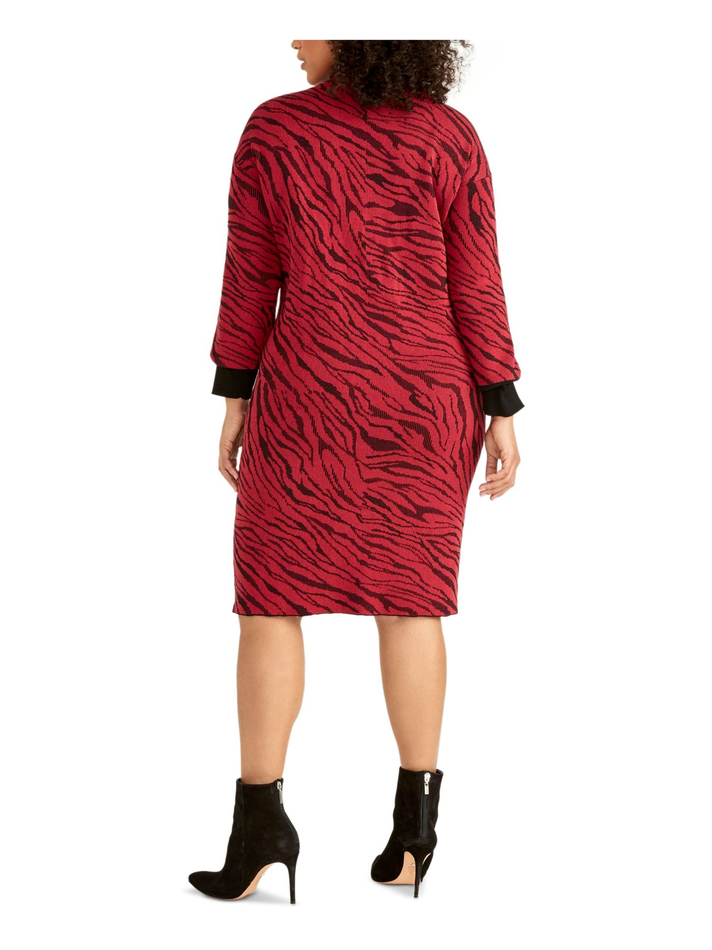 RACHEL RACHEL ROY Womens Red Patterned Long Sleeve V Neck Below The Knee Fit + Flare Dress Plus 2X