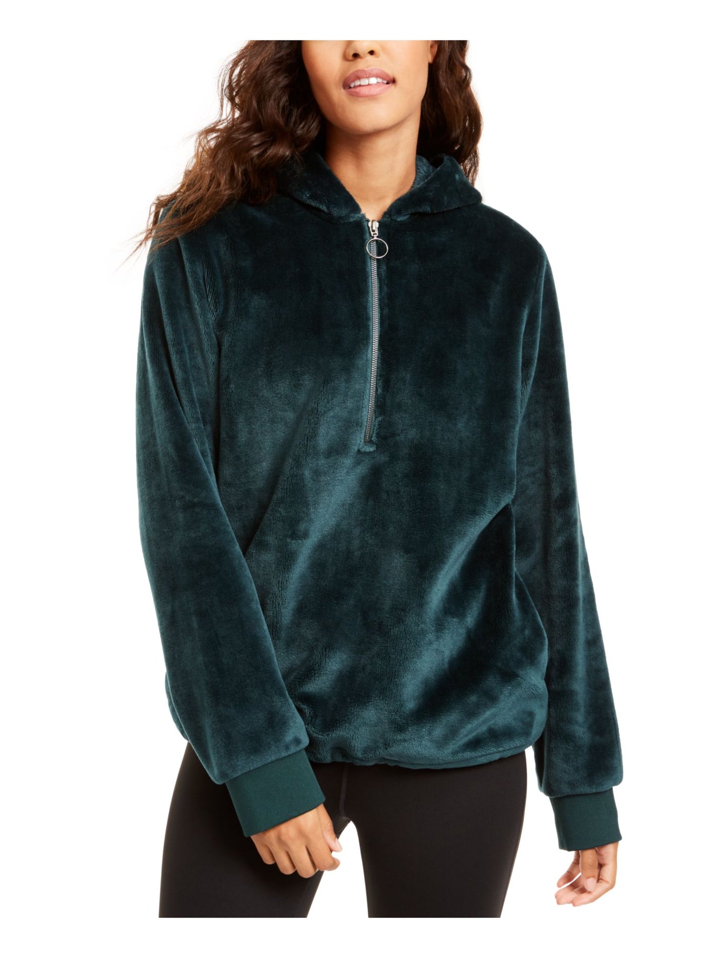 IDEOLOGY Womens Green Zippered Long Sleeve Hoodie Sweater XS