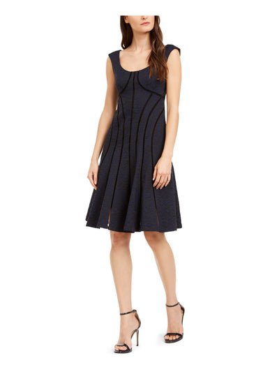 NANETTE LEPORE Womens Navy Patterned Sleeveless Jewel Neck Above The Knee Fit + Flare Dress 6
