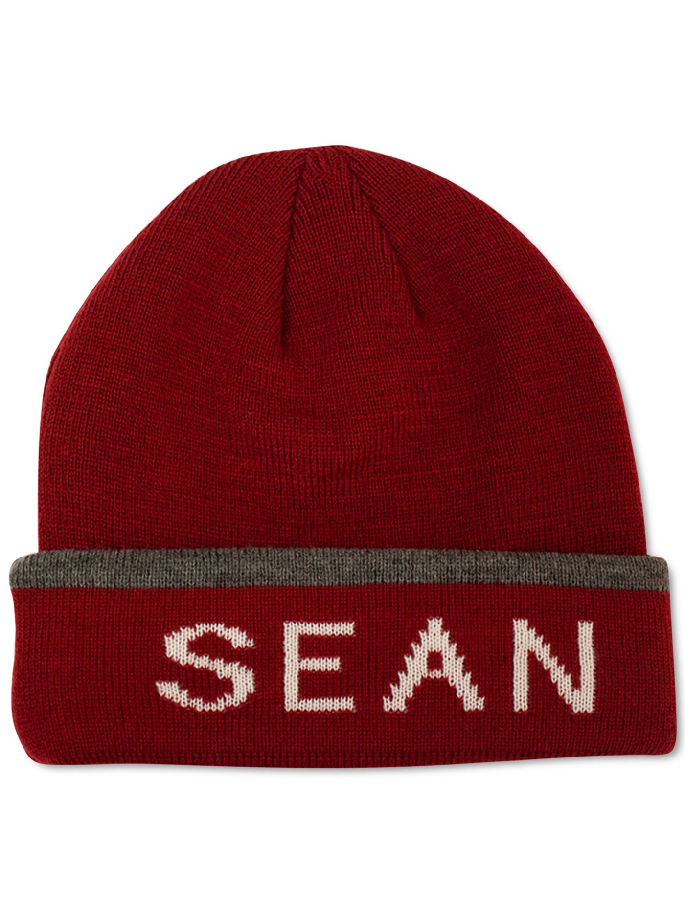 SEANJOHN Mens Red Logo Acrylic Fitted Winter Beanie Hat Cap