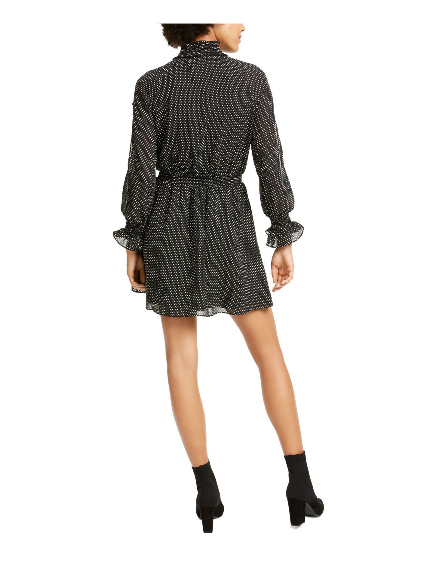 RACHEL ROY Womens Black Polka Dot Long Sleeve Keyhole Short Fit + Flare Dress M