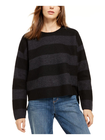 EILEEN FISHER Womens Black Wool Blend Striped Long Sleeve Jewel Neck Sweater L