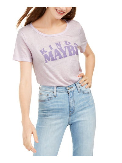 AWAKE Womens Purple Printed Short Sleeve Jewel Neck T-Shirt Juniors Size: S