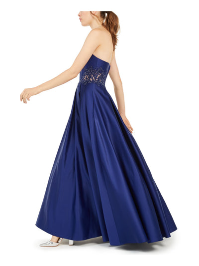 BLONDIE NITES Womens Blue Embellished Sleeveless Sweetheart Neckline Full-Length Prom Fit + Flare Dress Juniors 0