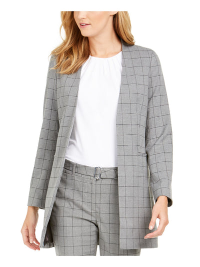 CALVIN KLEIN Womens Gray Plaid Wear To Work Blazer Jacket Petites 4P