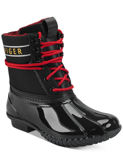 TOMMY HILFIGER Womens Black Lined Logo Padded Hessa Round Toe Block Heel Lace-Up Duck Boots 7 M