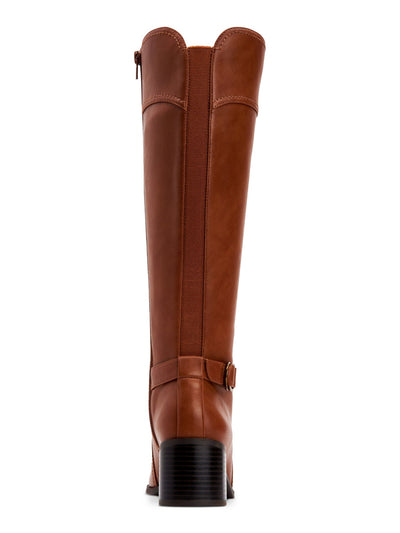 STYLE & COMPANY Womens Brown Stretch Panel Buckle Accent Vannie Round Toe Block Heel Zip-Up Riding Boot 9.5 M