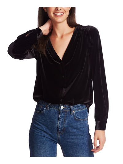 1. STATE Womens Black V Neck Button Up Top S