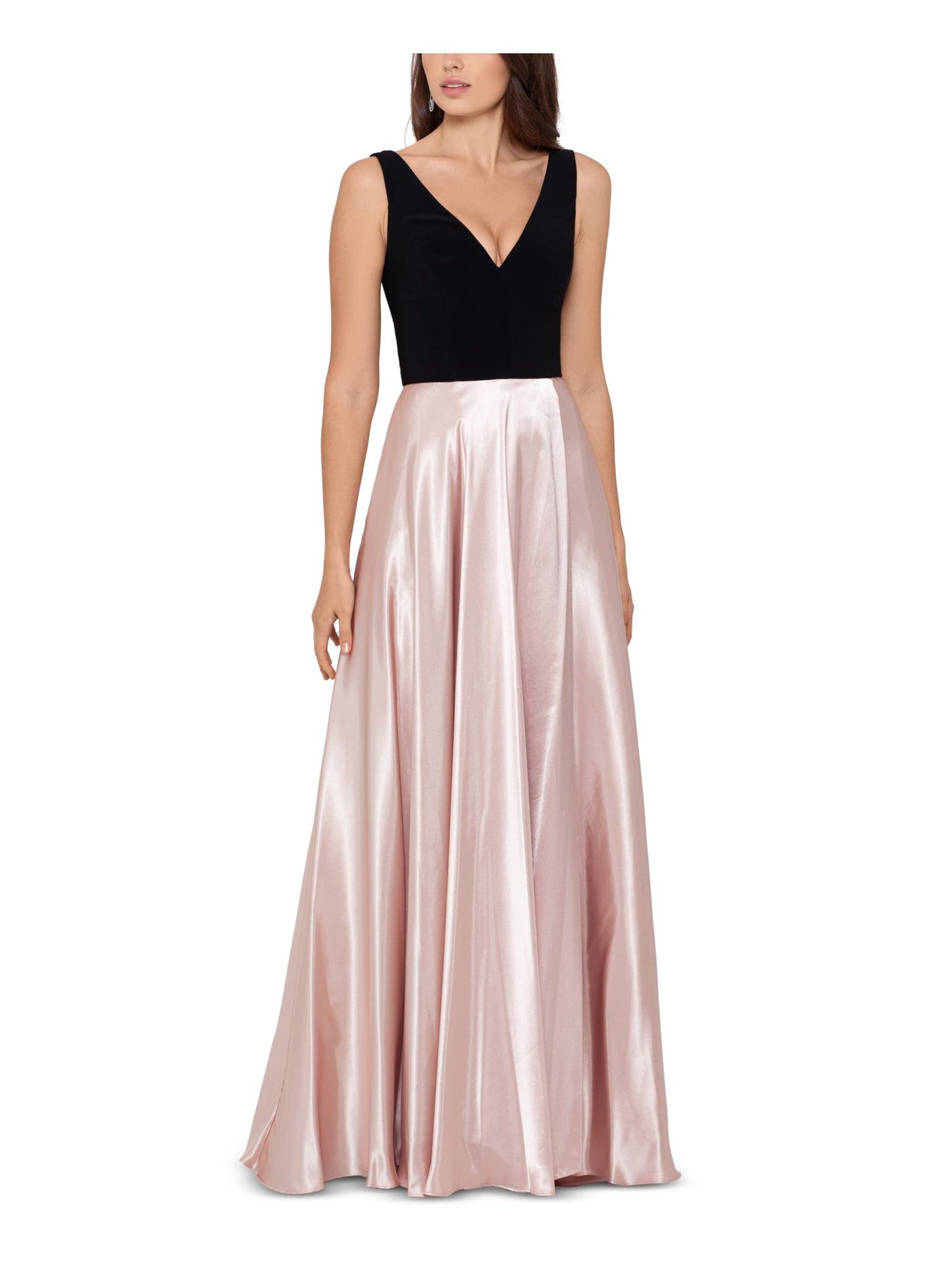 BETSY & ADAM Womens Light Pink Pocketed Color Block Sleeveless V Neck Full-Length Evening Dress 6