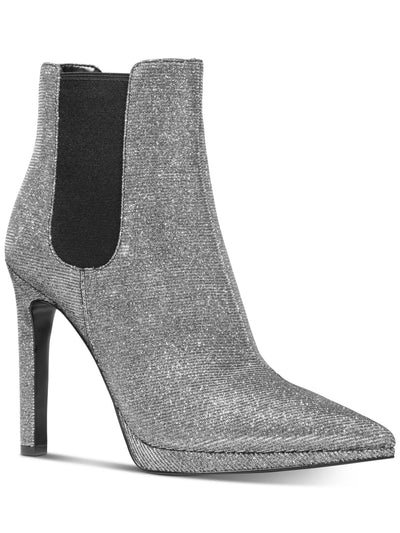 MICHAEL KORS Womens Silver Side Goring Glitter Metallic Brielle Pointed Toe Stiletto Booties 9 M