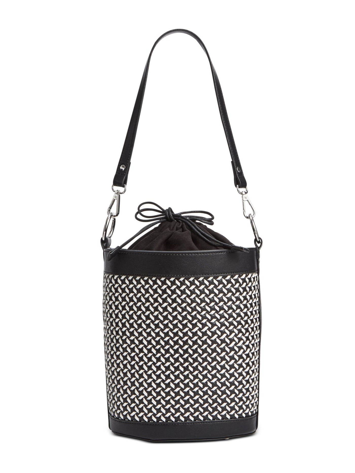 INC Women's Black Woven Adjustable Strap Bucket Bag