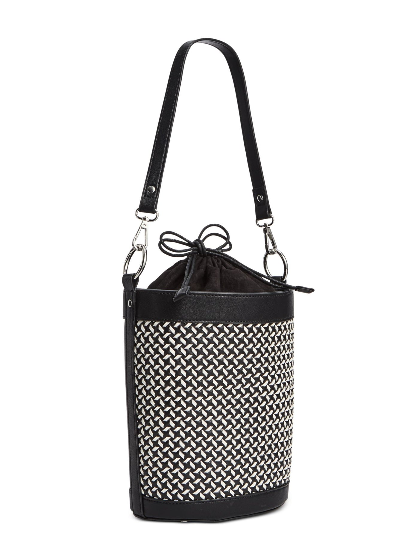 INC Women's Black Woven Adjustable Strap Bucket Bag