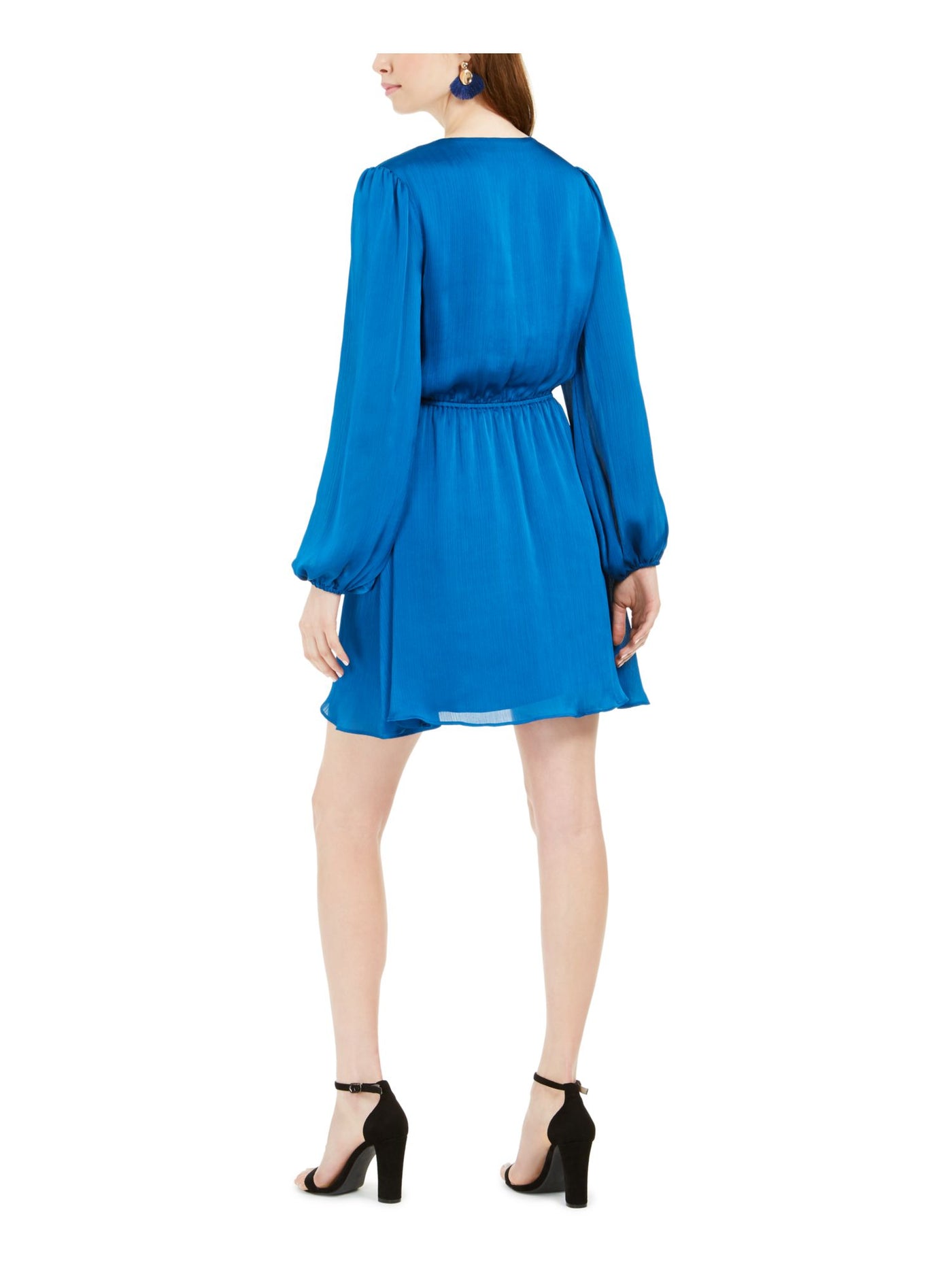 LEYDEN Womens Blue Long Sleeve V Neck Short Sheath Dress Juniors M