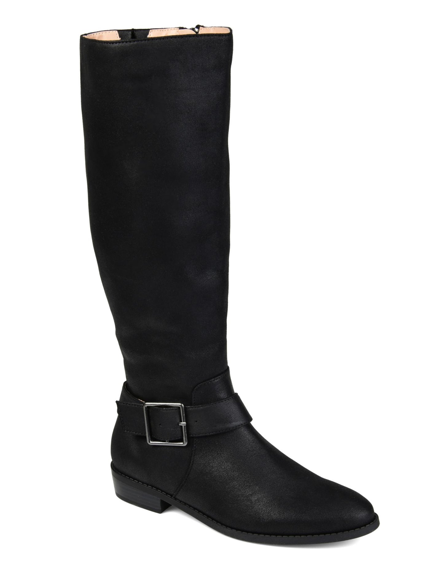 JOURNEE COLLECTION Womens Black Buckle Accent Wide Calf Winona Almond Toe Stacked Heel Zip-Up Riding Boot 7.5