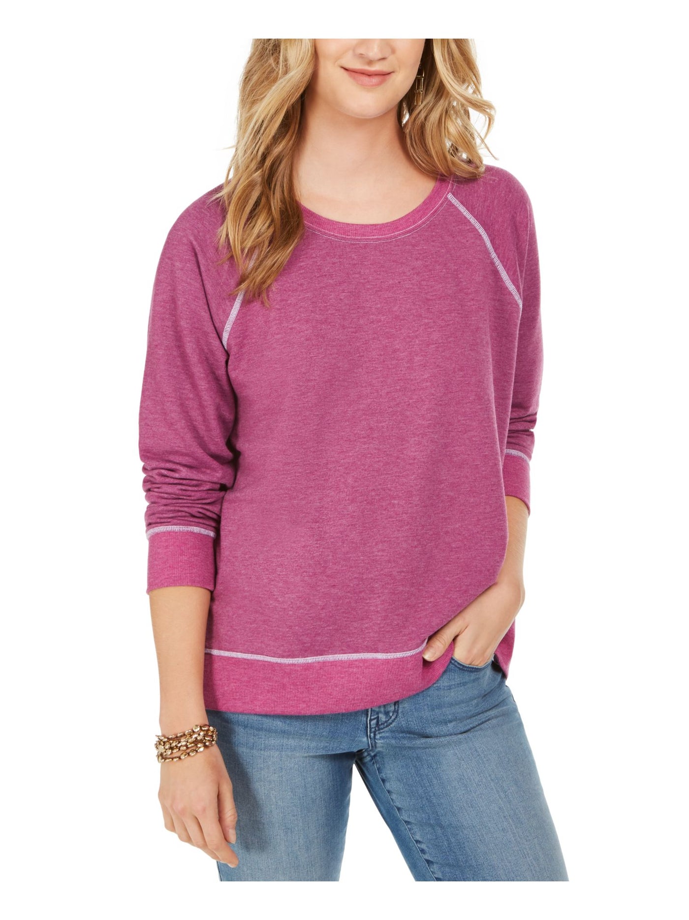 STYLE & COMPANY Womens Purple Contrast-stitched Heather Sweatshirt XS