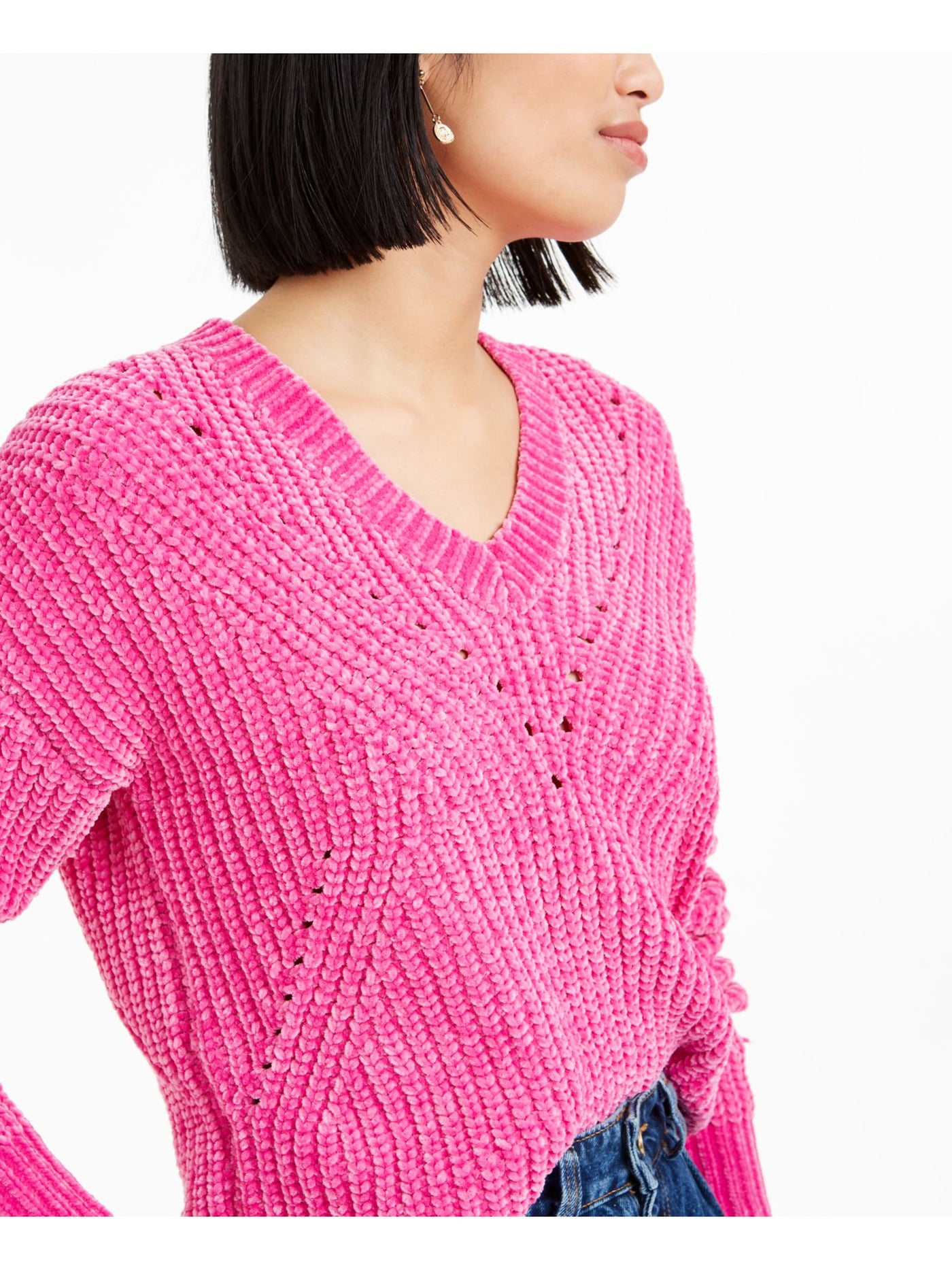 BAR III Womens Pink Long Sleeve V Neck Sweater XL