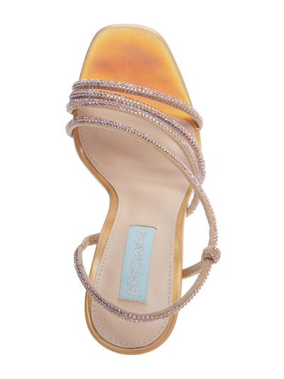 BETSEY JOHNSON Womens Gold Padded Rhinestone Strappy Jessa Square Toe Stiletto Slip On Slingback Sandal 7 M