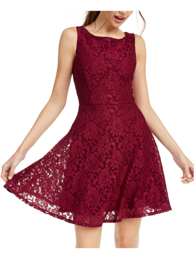 SPEECHLESS Womens Burgundy Lace Floral Sleeveless Scoop Neck Mini Fit + Flare Dress Juniors XXS