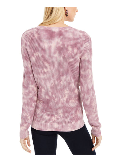 INC Womens Pink Ribbed Acid Wash Jewel Neck Sweater XS