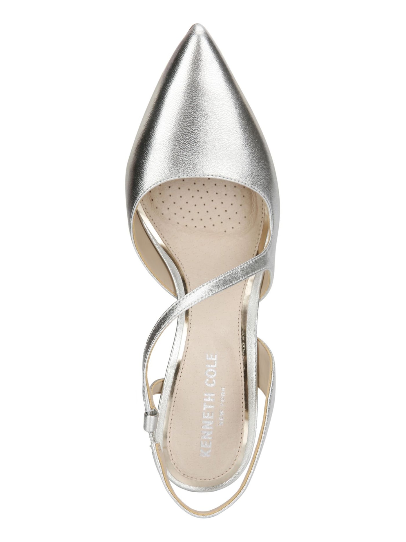 KENNETH COLE NEW YORK Womens Silver Padded Comfort Riley 85 Pointed Toe Stiletto Slip On Leather Slingback 7.5 M