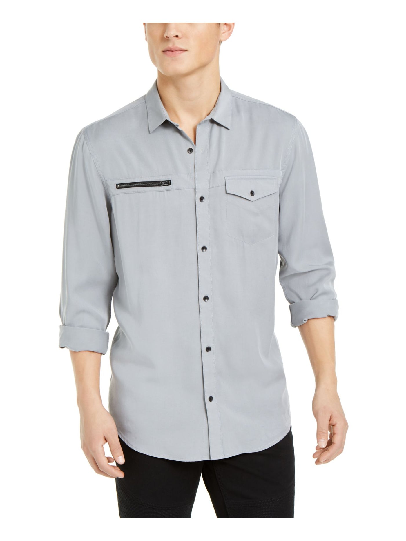 INC Mens Gray Long Sleeve Classic Fit Button Down Dress Shirt XS