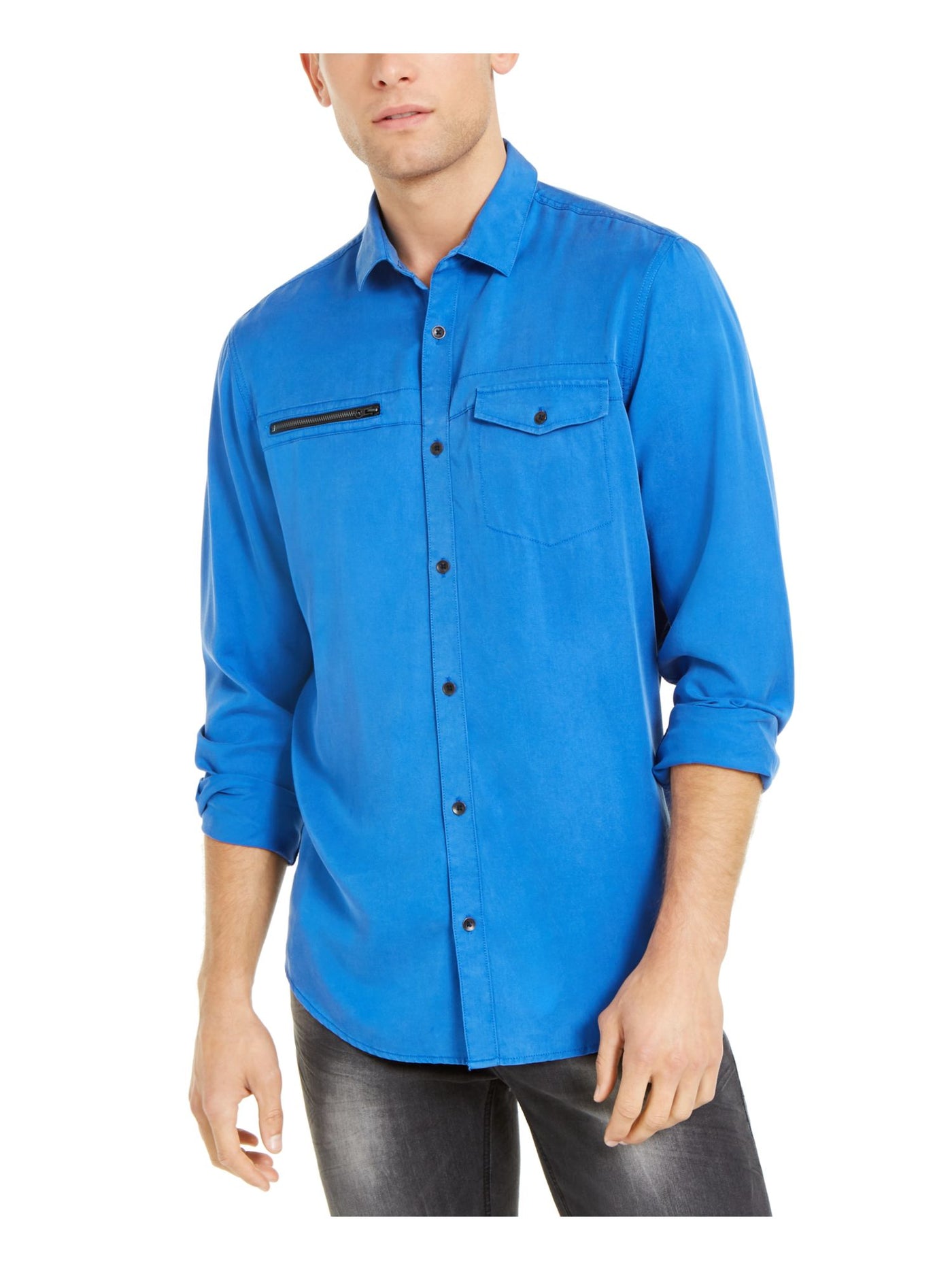 INC Mens Blue Long Sleeve Classic Fit Button Down Casual Shirt XS