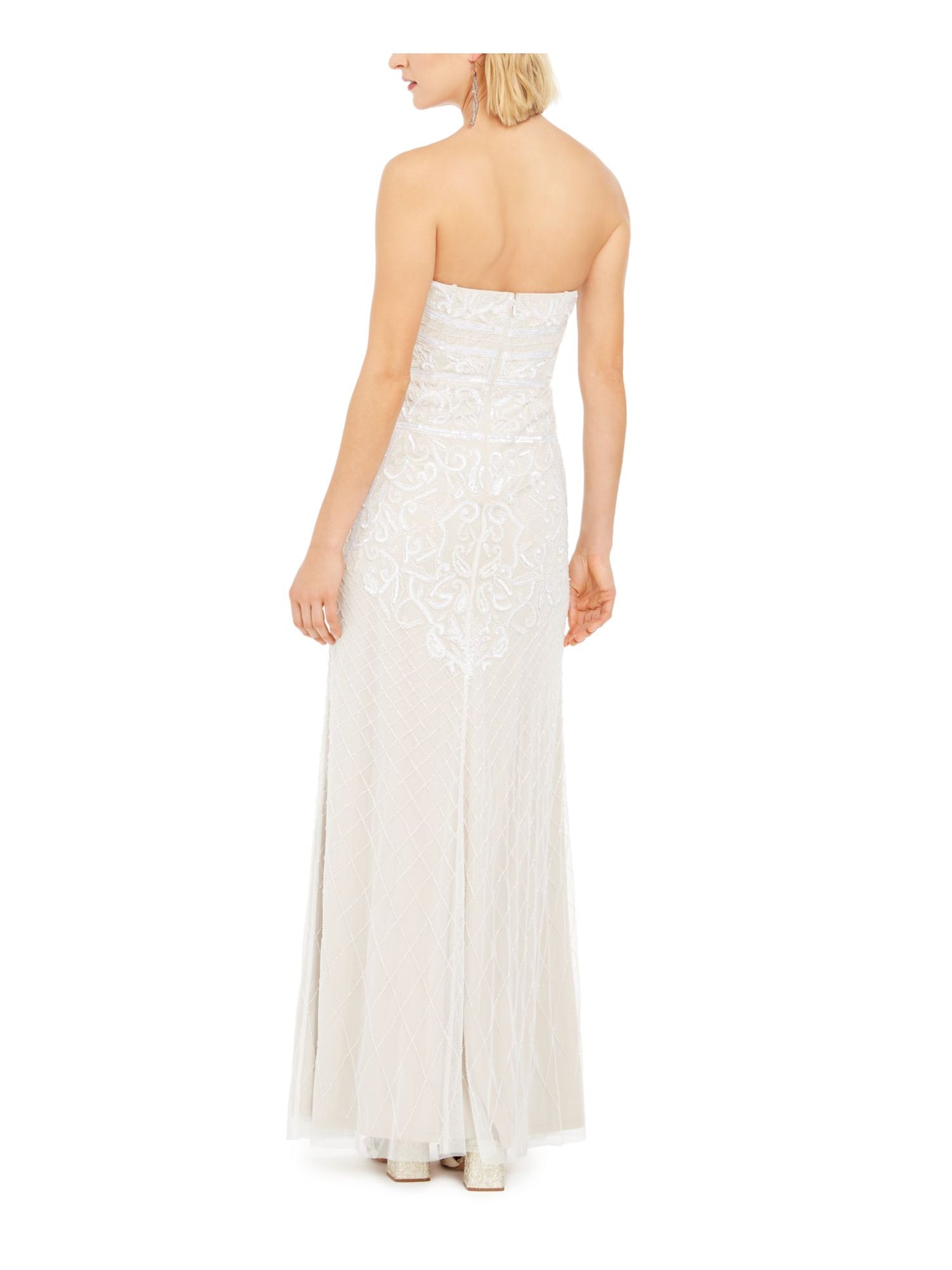 ADRIANNA PAPELL Womens Ivory Beaded Sequined Strapless Full-Length Formal Sheath Dress 18