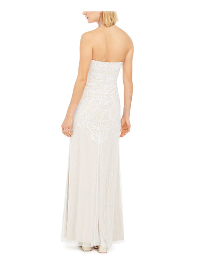 ADRIANNA PAPELL Womens Ivory Beaded Sequined Strapless Full-Length Formal Sheath Dress 18
