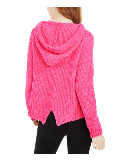AMERICAN RAG Womens Pink Cut Out Pointelle Detail Hoodie Sweater Juniors S