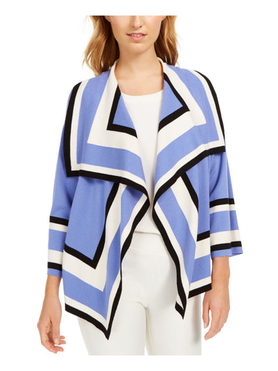 ANNE KLEIN Womens Blue Striped Long Sleeve Open Cardigan Sweater XL