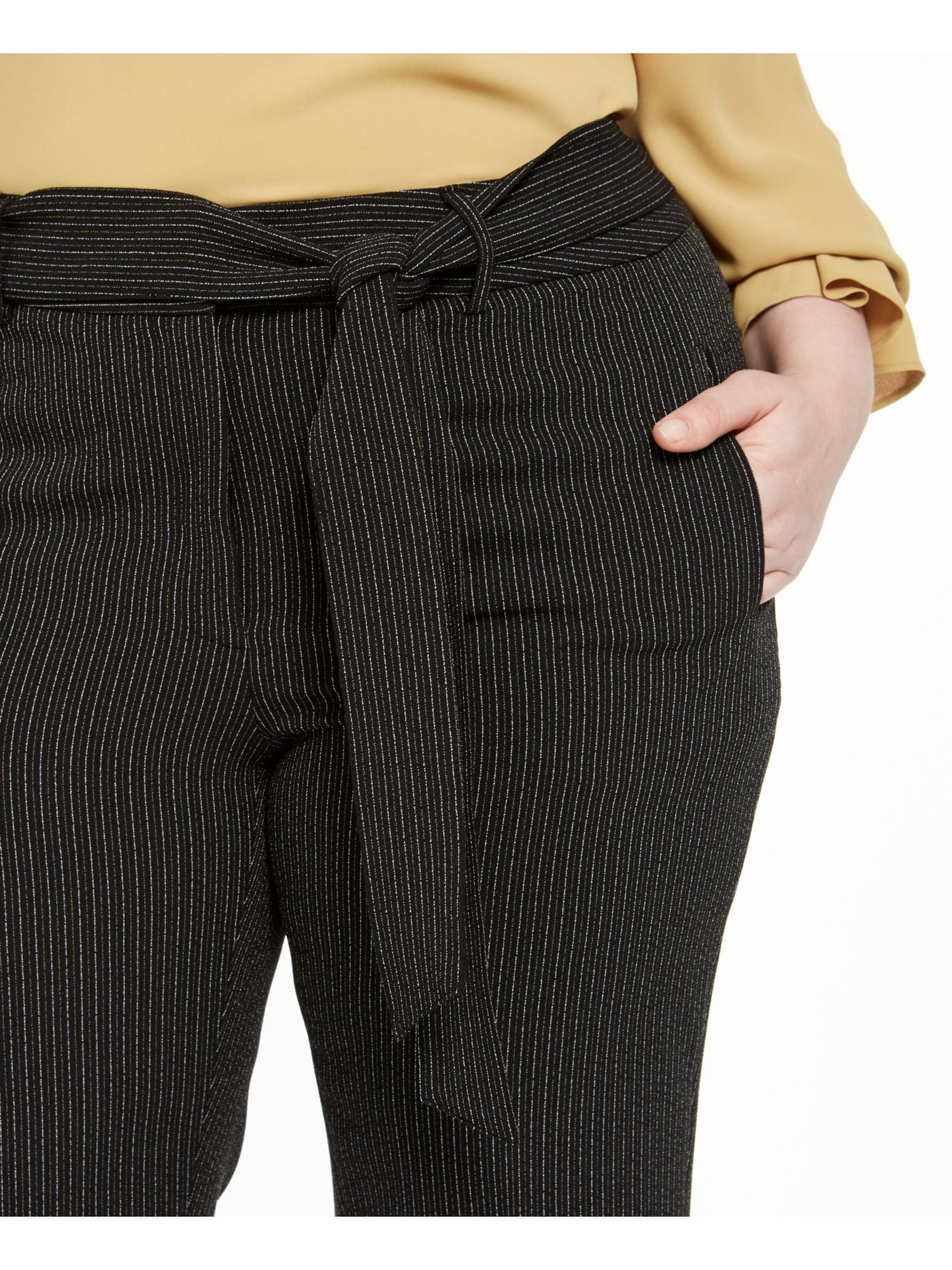 BAR III Womens Gray Belted Striped Straight leg Pants Plus 18W