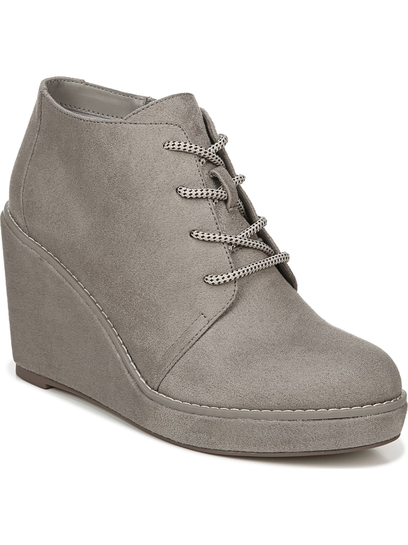 CARLOS BY CARLOS SANTANA Womens Gray Lace Up Closure Cold Weather Wills Almond Toe Wedge Zip-Up Shootie 5.5 M