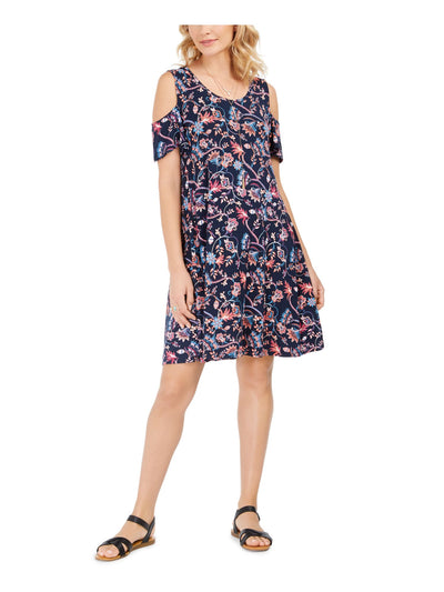 STYLE & COMPANY Womens Navy Cut Out Swing Floral Long Sleeve Above The Knee Dress PP