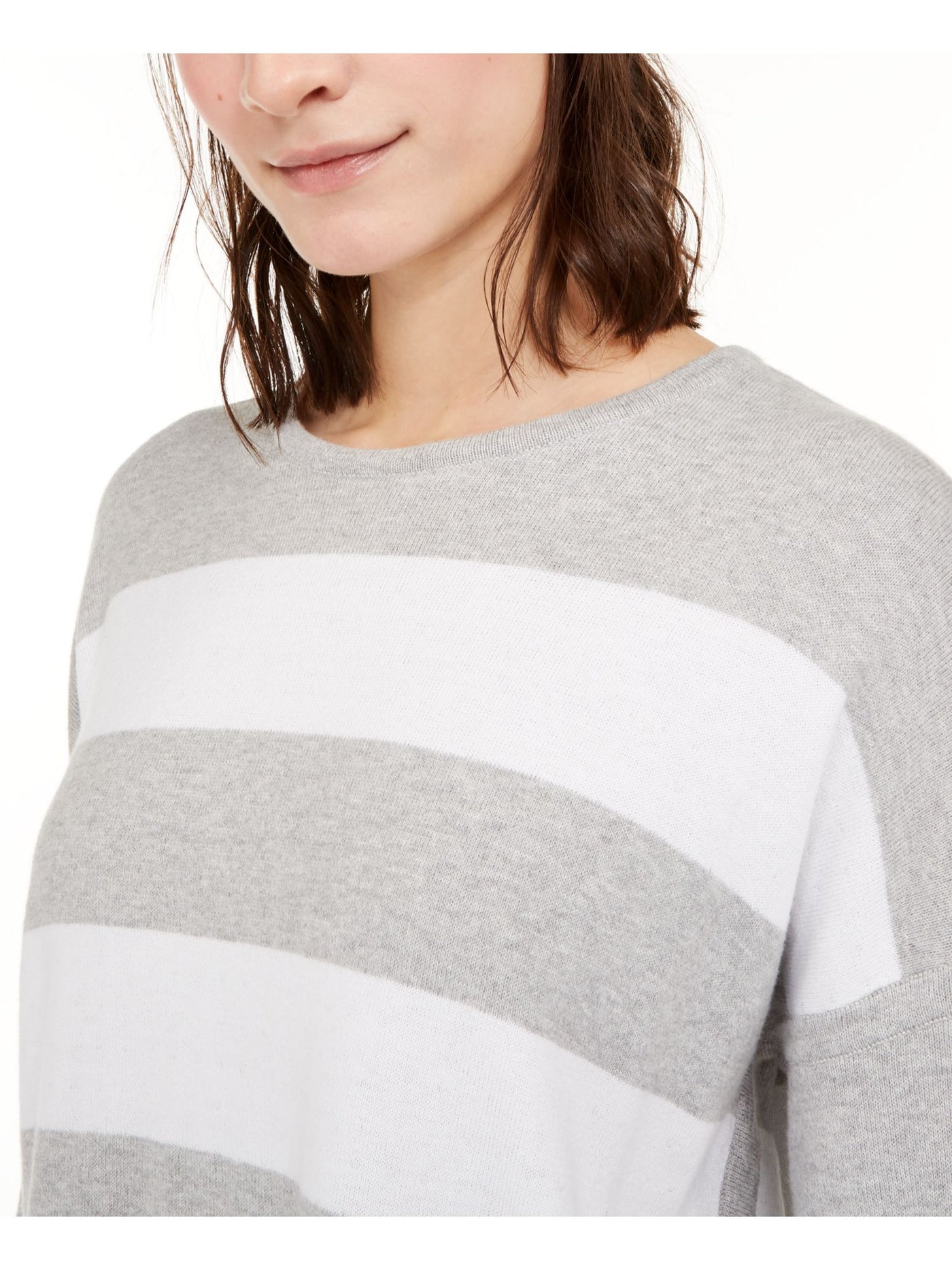 EILEEN FISHER Womens Gray Striped Long Sleeve Sweater Petites Size: PP