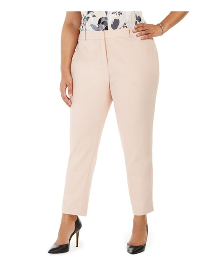 CALVIN KLEIN Womens Pink Stretch Zippered Pocketed Wear To Work Straight leg Pants S