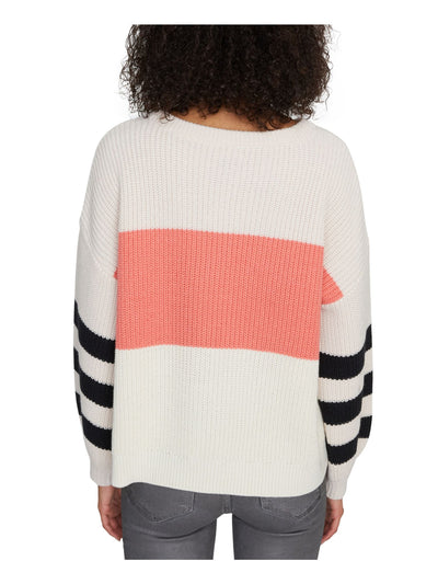 SANCTUARY Womens Beige Color Block Long Sleeve Crew Neck Sweater XS