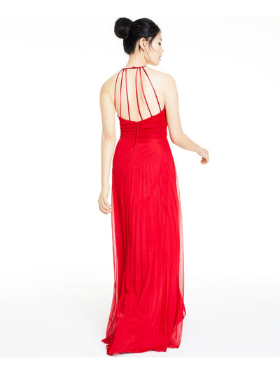 B DARLIN Womens Red Embellished Sleeveless Halter Full-Length Prom Fit + Flare Dress Juniors 1\2