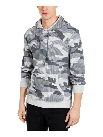 Sun + Stone Mens Gray Camouflage Long Sleeve Oversized Fit Draw String Thermal Hoodie L