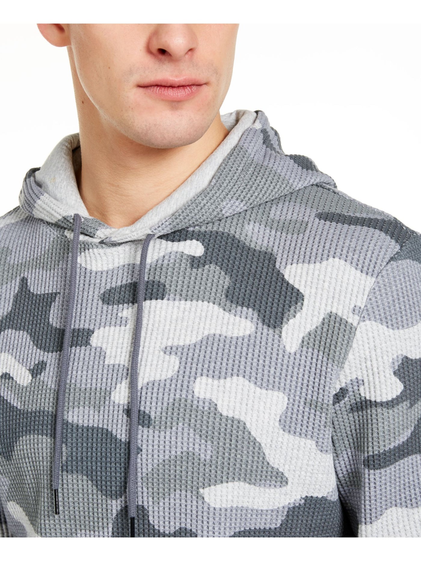 Sun + Stone Mens Gray Camouflage Long Sleeve Oversized Fit Draw String Thermal Hoodie L