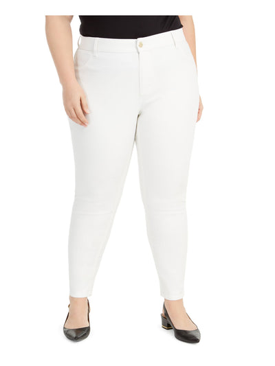 CALVIN KLEIN Womens White Pocketed Zippered Logo Detail At Back Pocket Skinny Pants Plus 14W