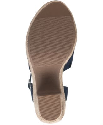 SUN STONE Womens Navy 1" Platform Adjustable Strap Slip Resistant Fey Round Toe Block Heel Buckle Dress Espadrille Shoes M
