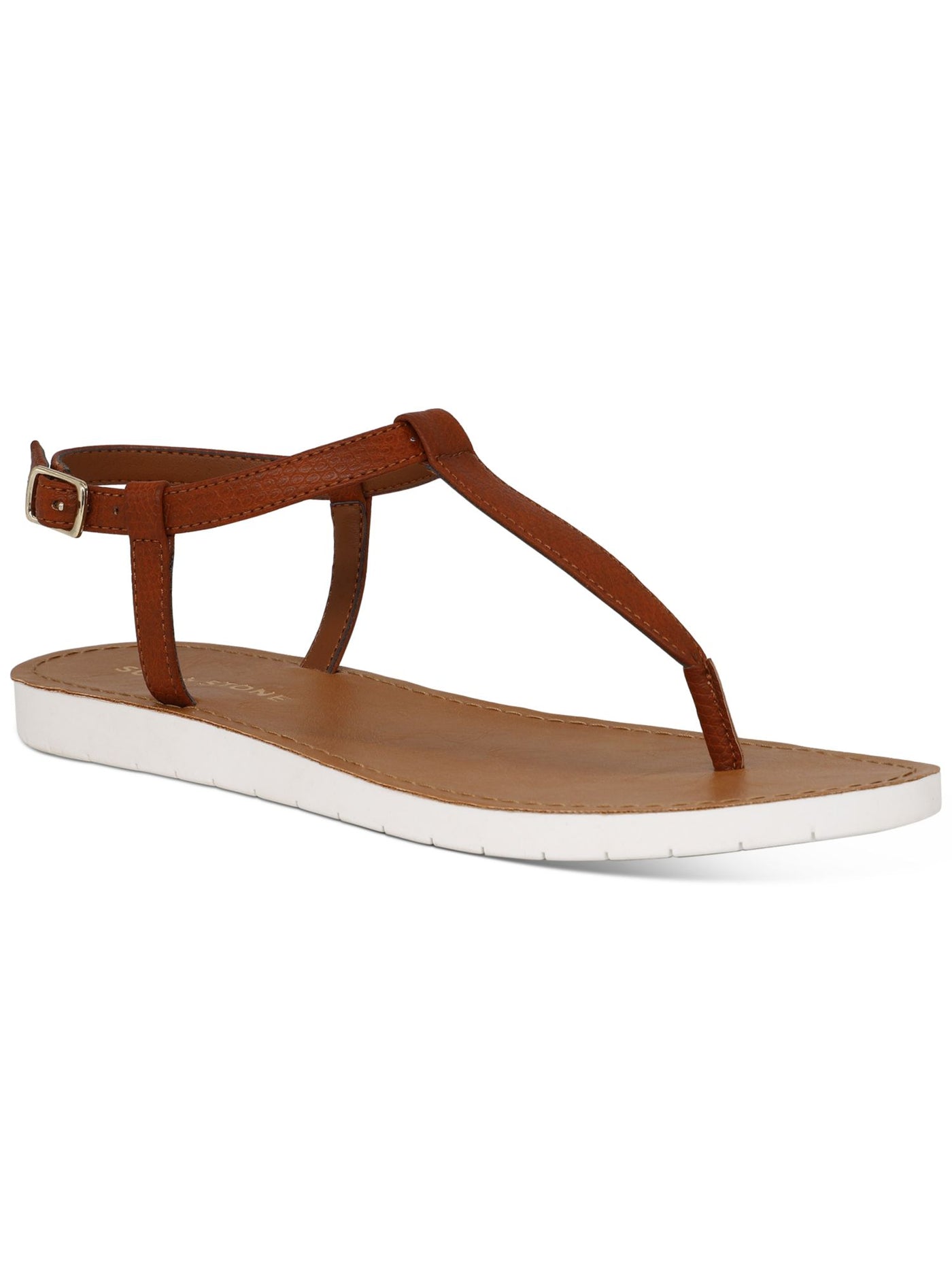 SUN STONE Womens Brown Slip Resistant Cushioned Kristi Round Toe Buckle Slingback Sandal 6 M