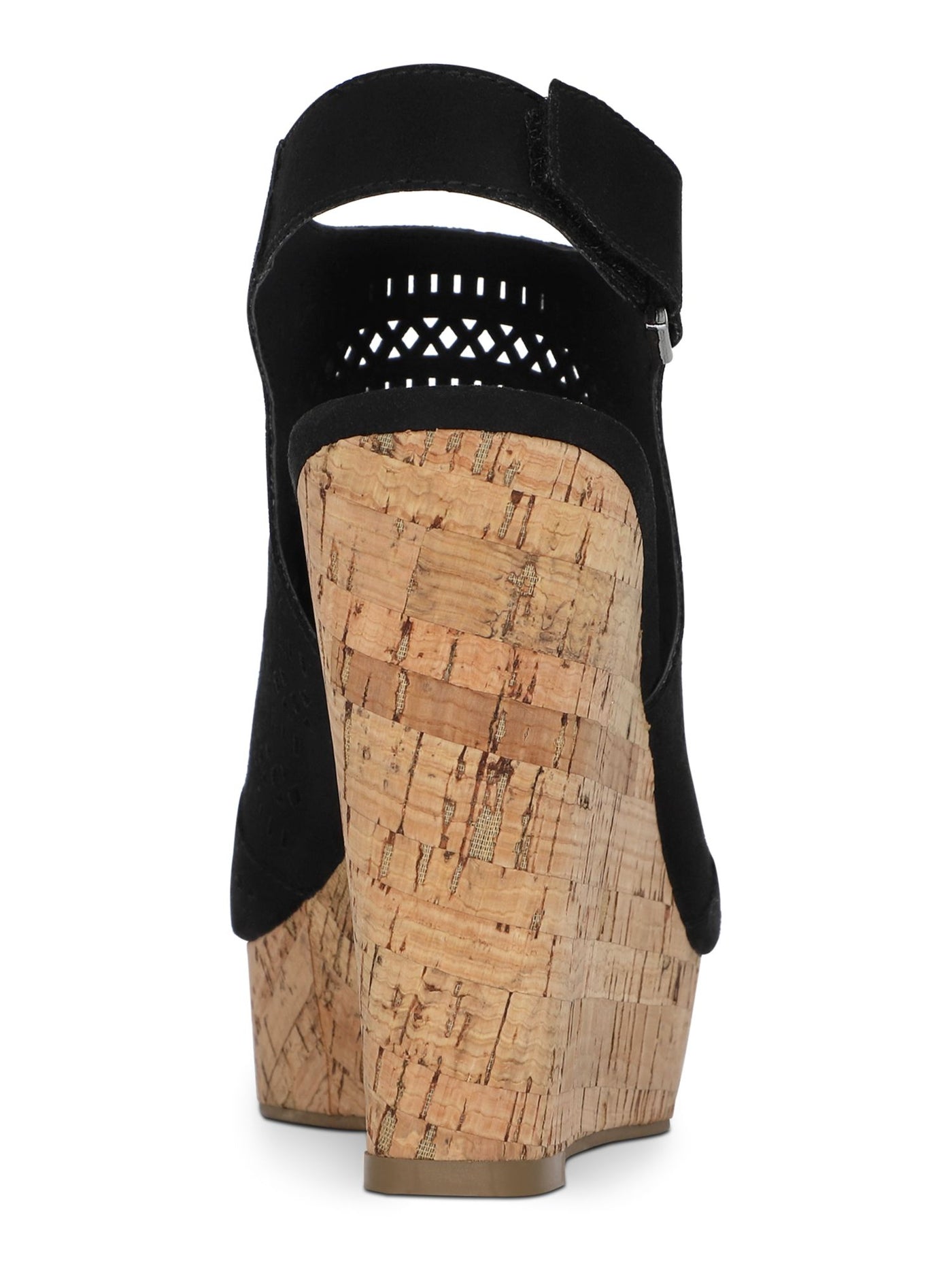 SUN STONE Womens Black 1" Platform Cushioned Cork-Like Perforated Slip Resistant Charlize Round Toe Wedge Slingback Sandal 8.5 M